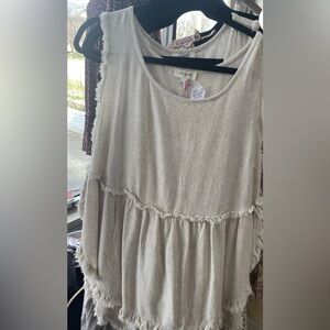 COCO & CARMEN RUNWAY LINEN FRINGE TANK- Beige Size S/M